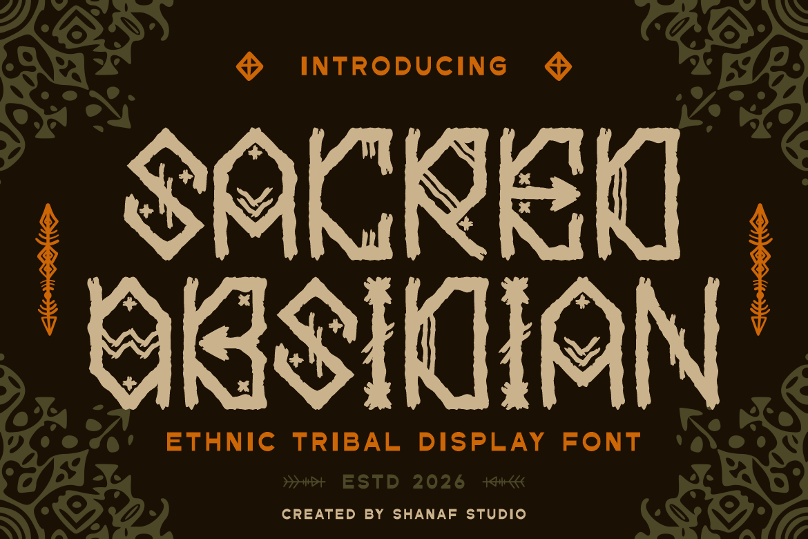 Sacred Obsidian Ethnic Tribal Display Font font preview — display preview
