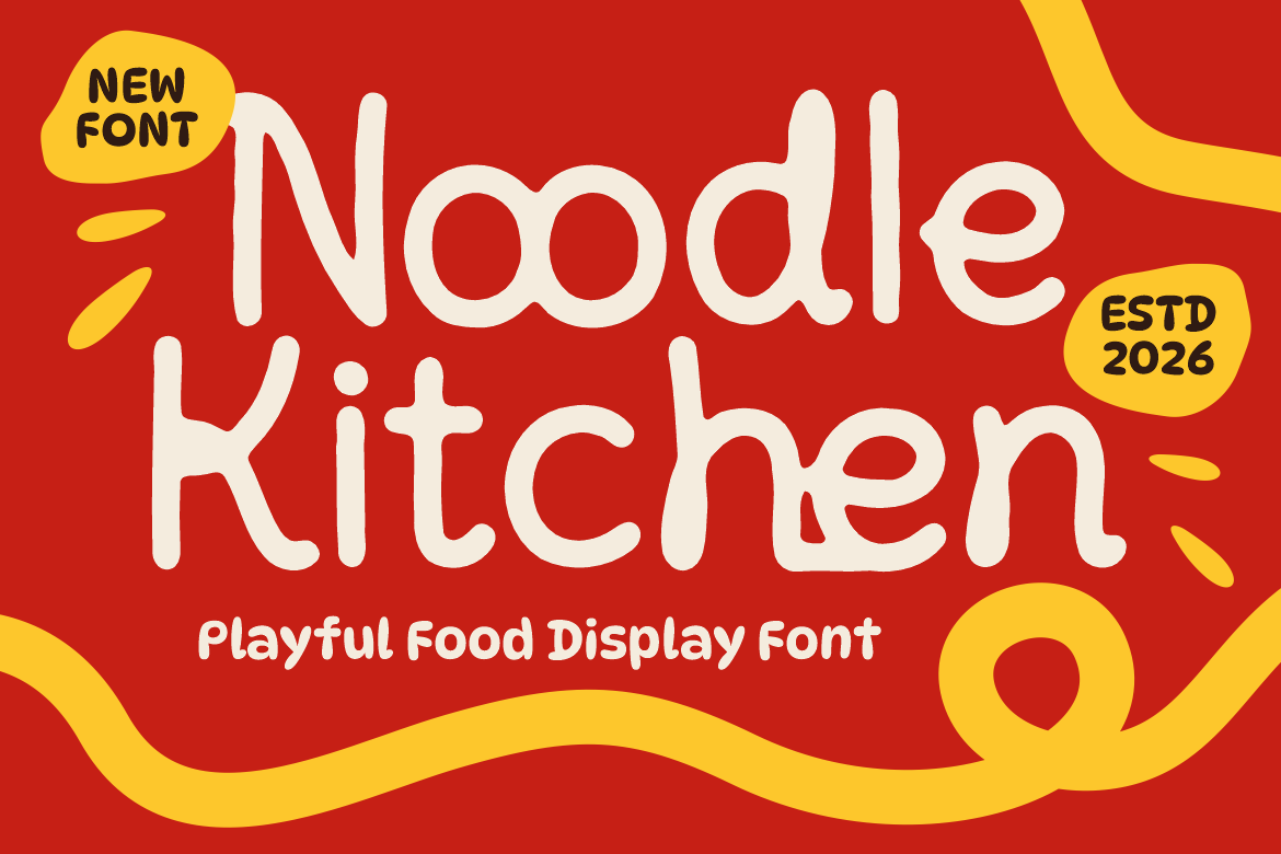 Noodle Kitchen Playful Food Display Font font preview — display preview