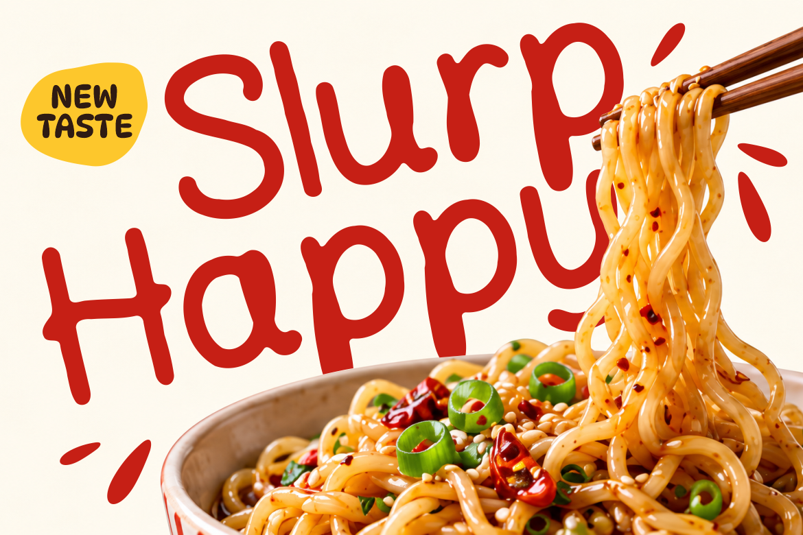 Noodle Kitchen Playful Food Display Font font preview — display preview